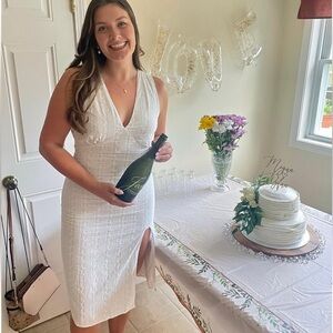 White Eyelet Embroidery Tie-Back Midi Dress